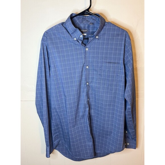 Van Heusen Fitted Men’s M Blue Plaid Long Sleeve Button Down Dress Shirt Used - Picture 8 of 9